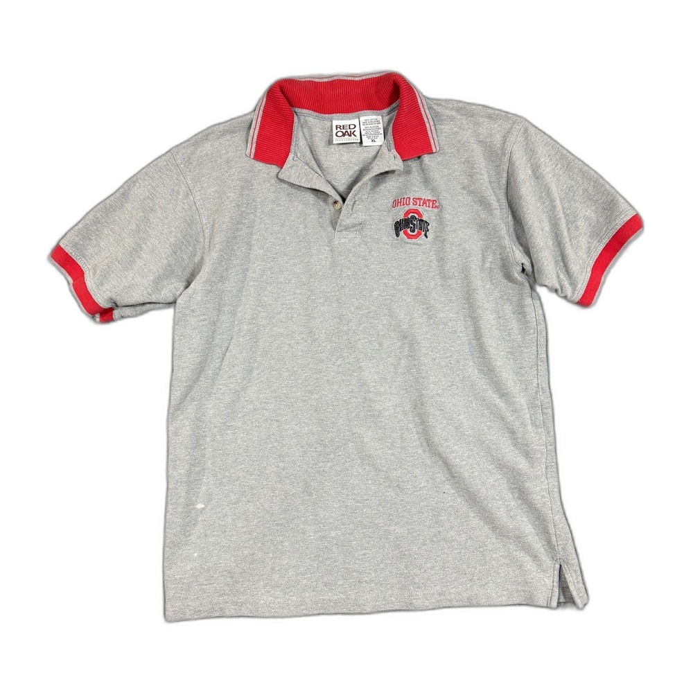 Vintage Red Oak Ohio State Buckeyes Polo Shirt XL Gray Red Cotton 90s NCAA Mens